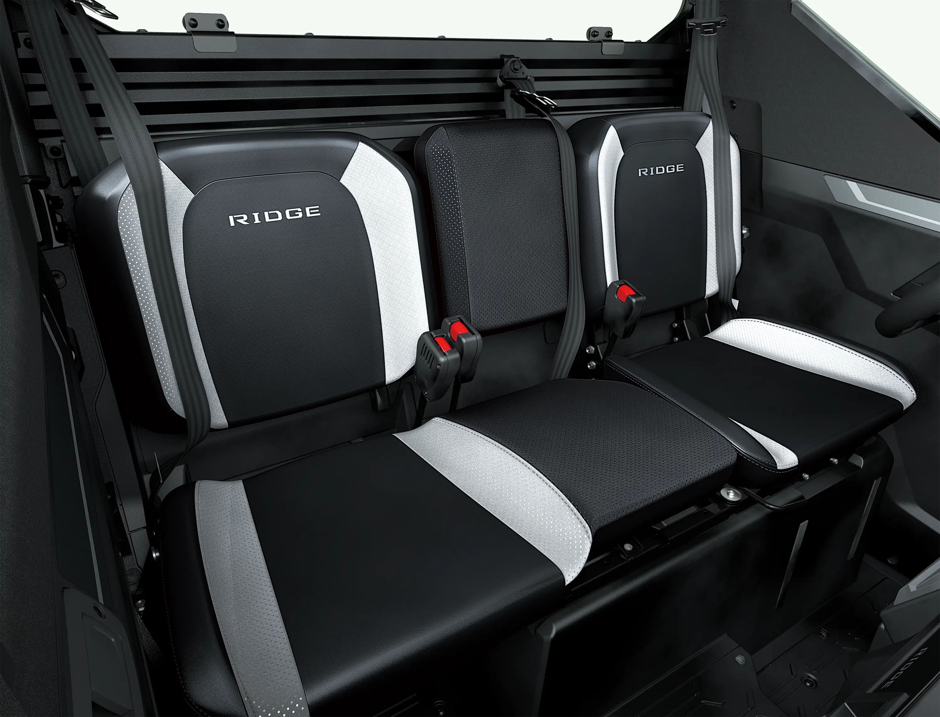 Close-up of bench seating in a side x side.