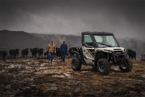 Three-quarter front angle of a side x side parked off-road. opens in a new window