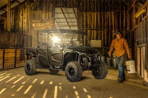 Side angle of a side x side parked in a barn. opens in a new window