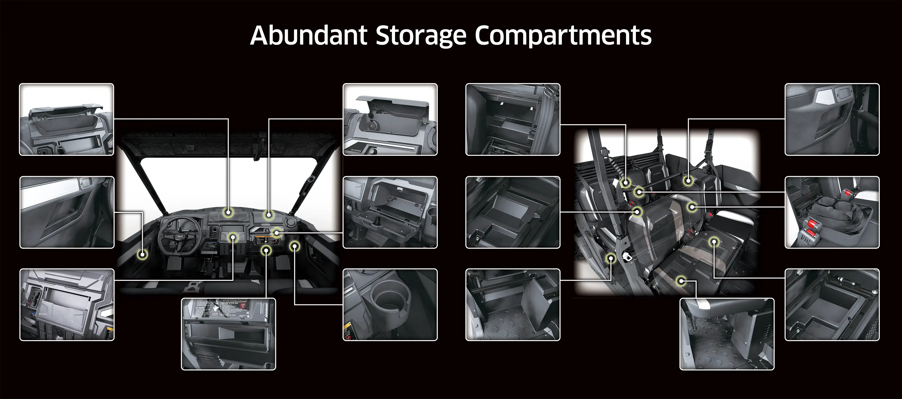 Graphic treatment of a side x side storage compartments.