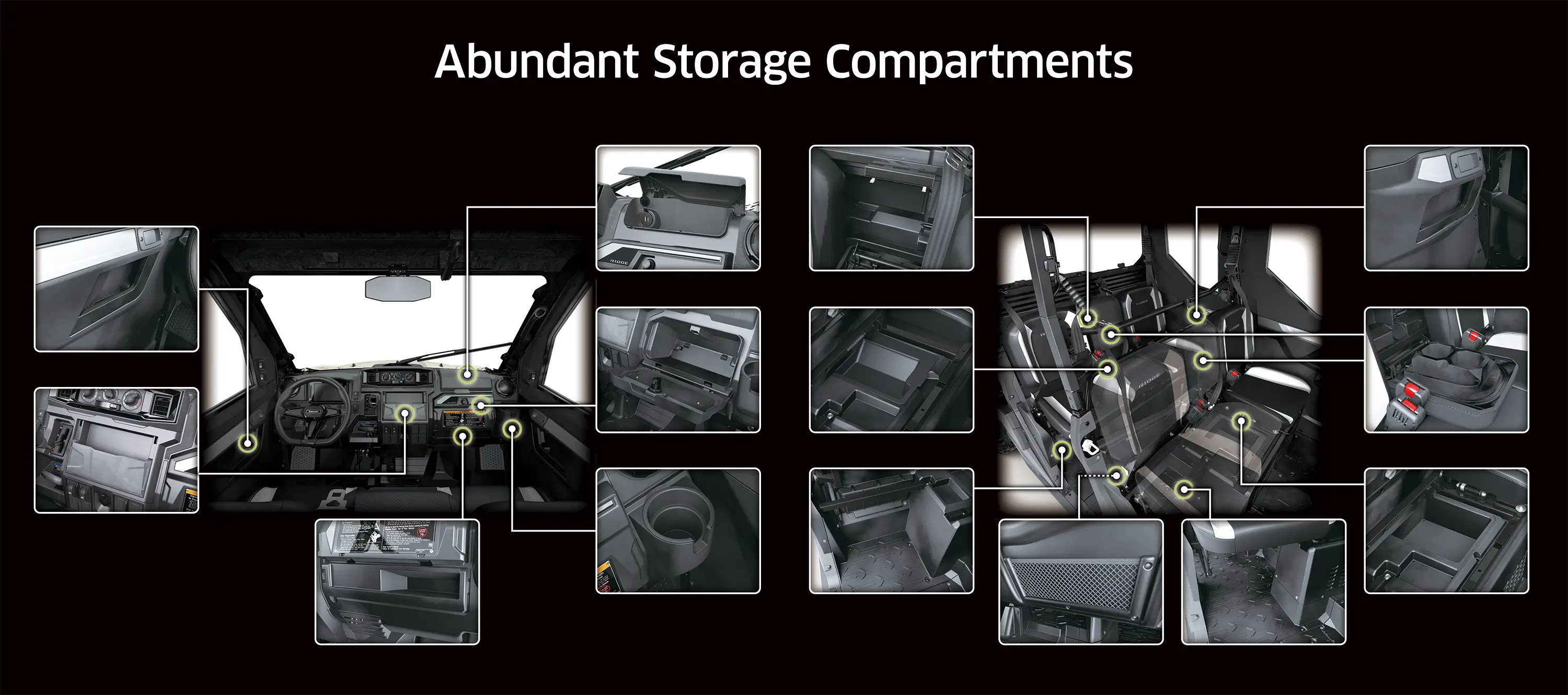Graphic treatment of a side x side storage compartments.
