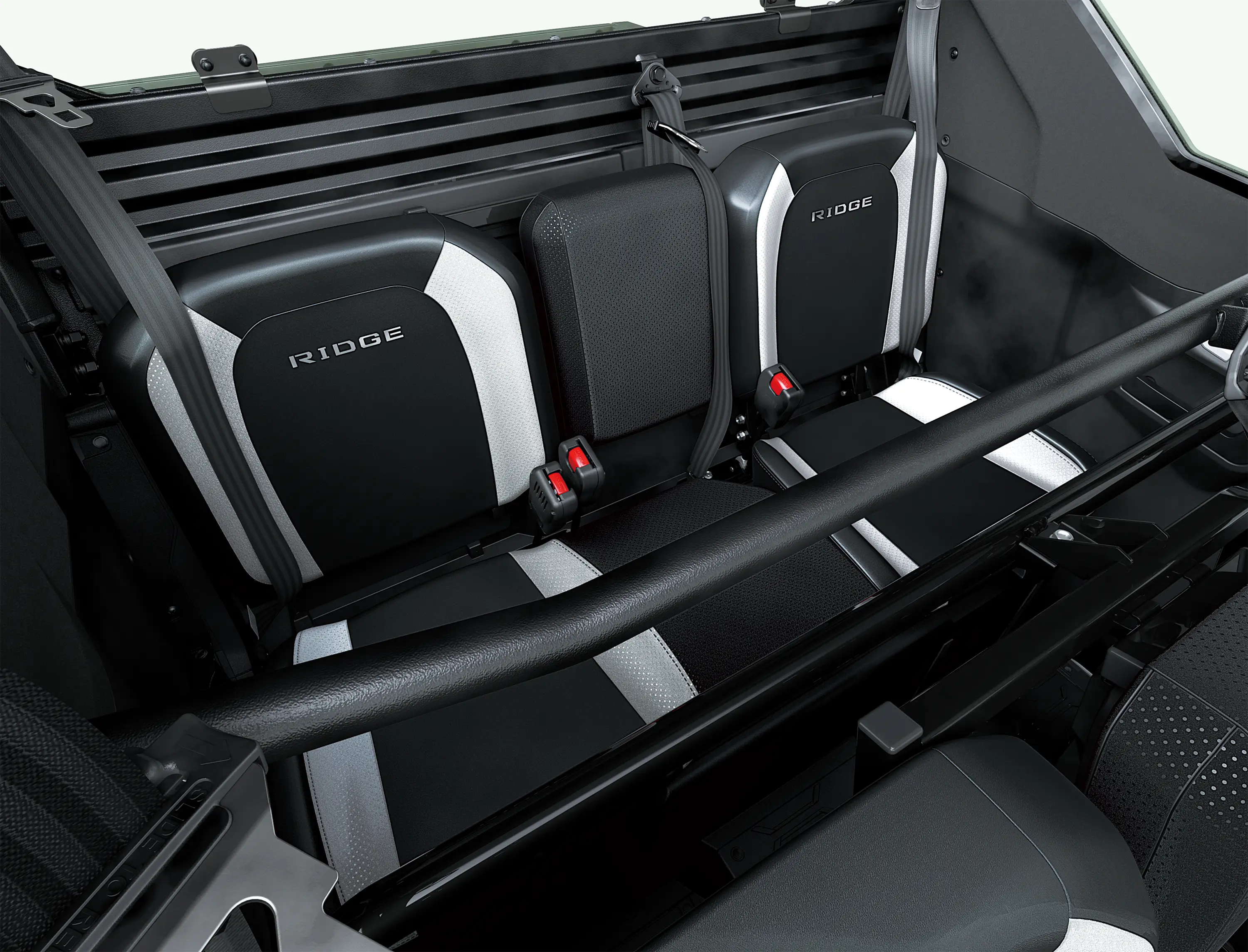 Close-up of the rear bench seating in a side x side.