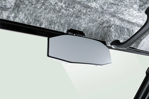 Close-up of the rearview mirror in a side x side. opens in a new window