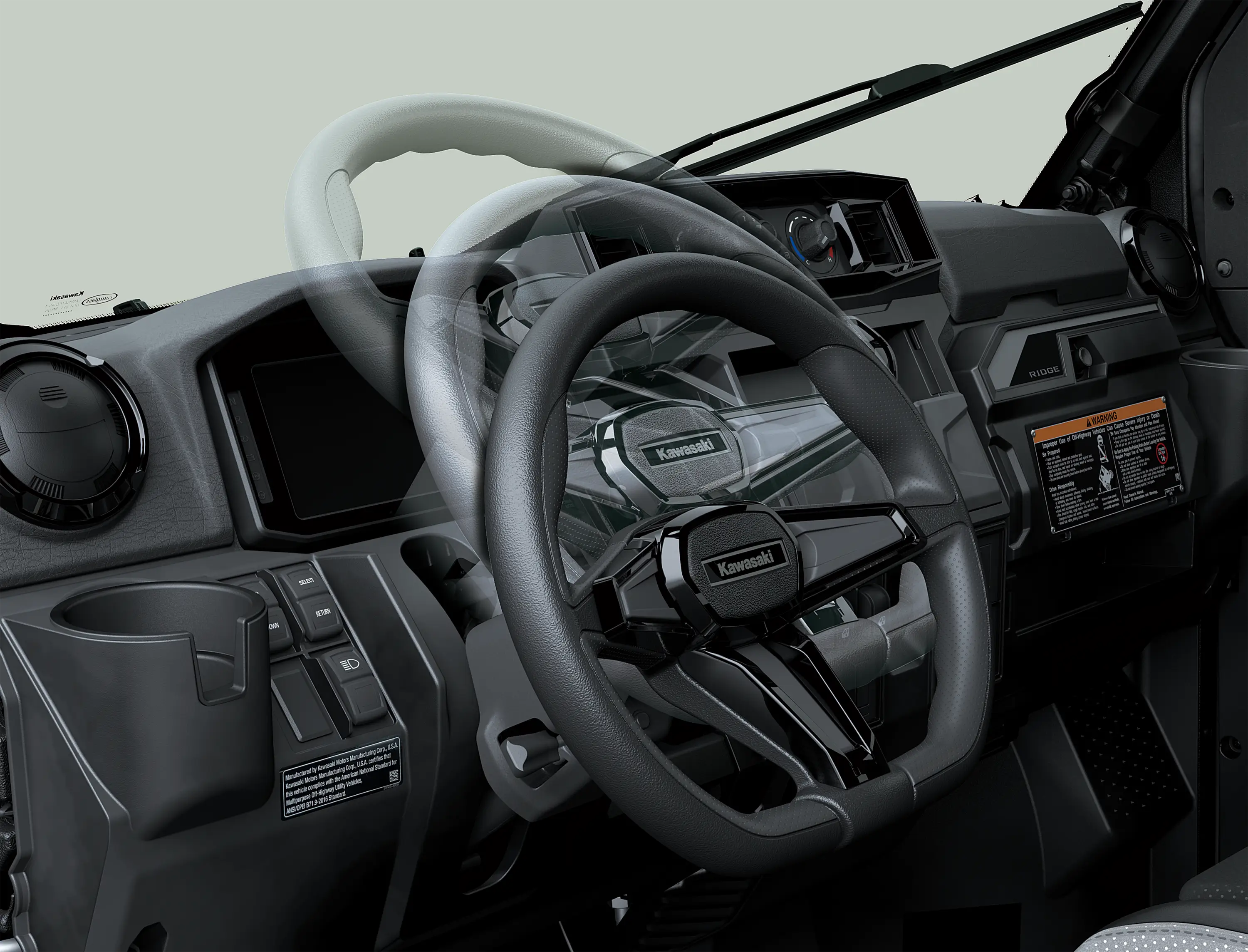 Graphic treatment showing potential steering wheel movement in a side x side.
