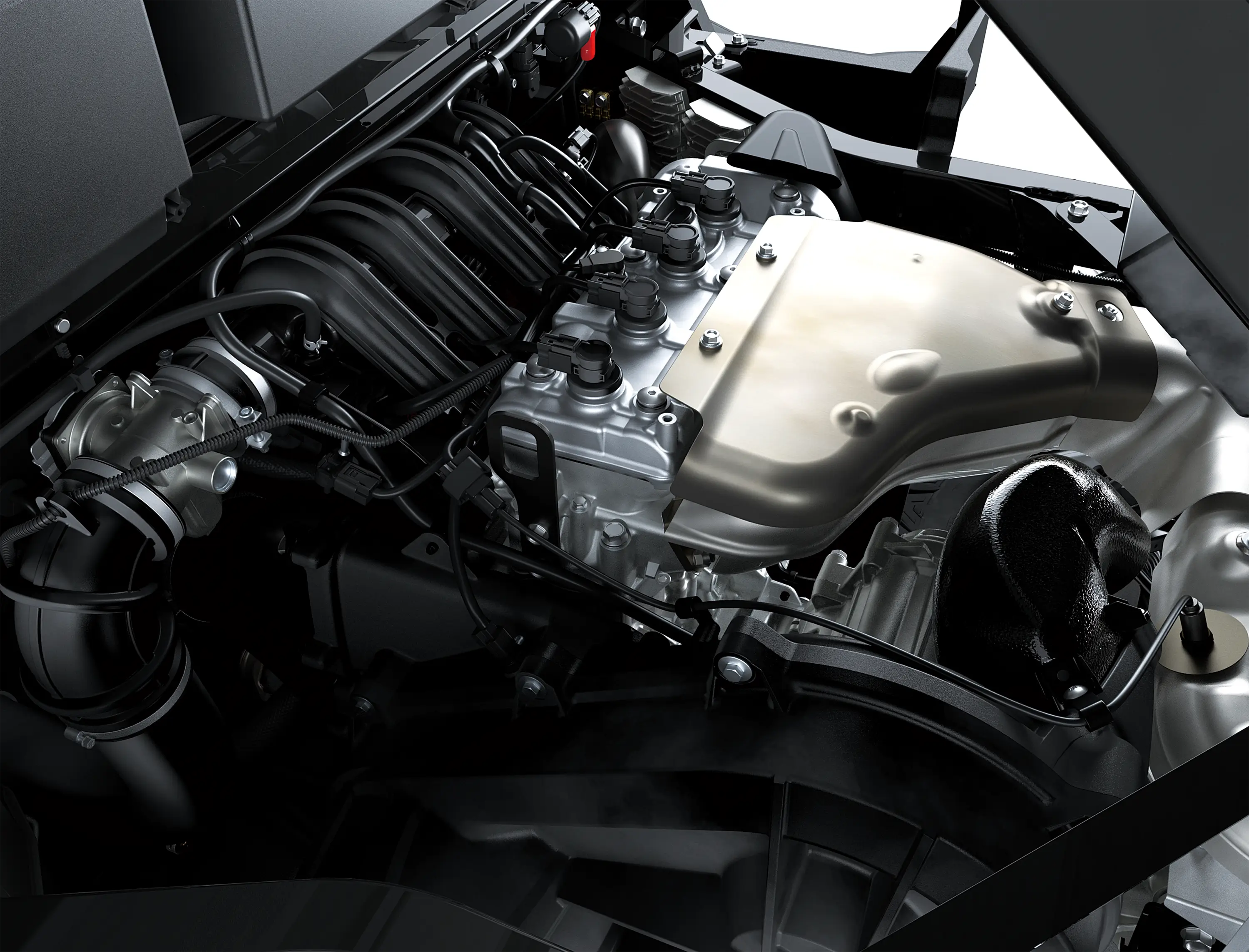 Close-up of the engine of a side x side.