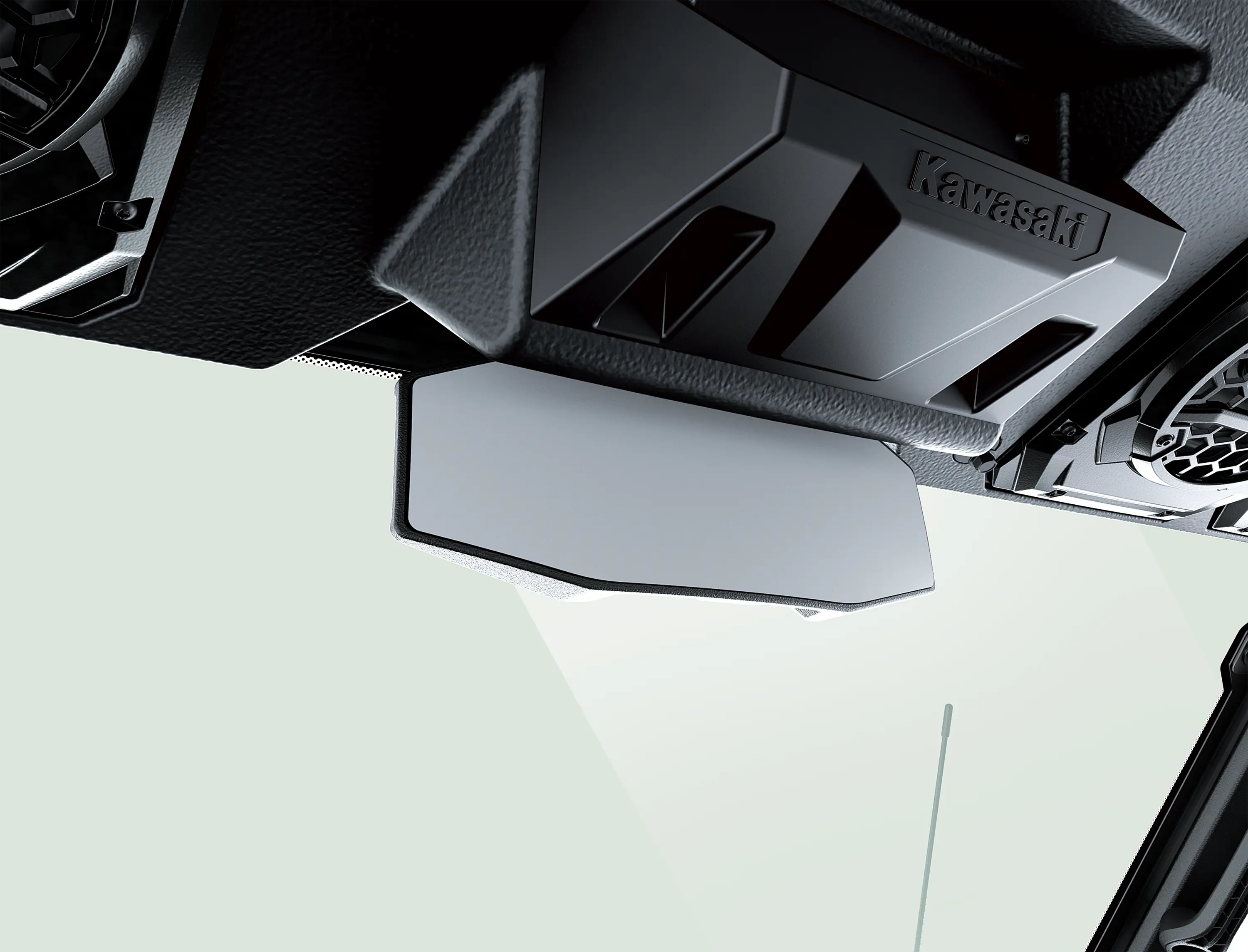 Close-up of the rearview mirror in a side x side.