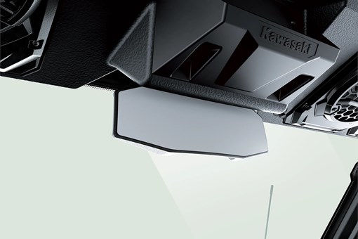 Close-up of the rearview mirror in a side x side. opens in a new window