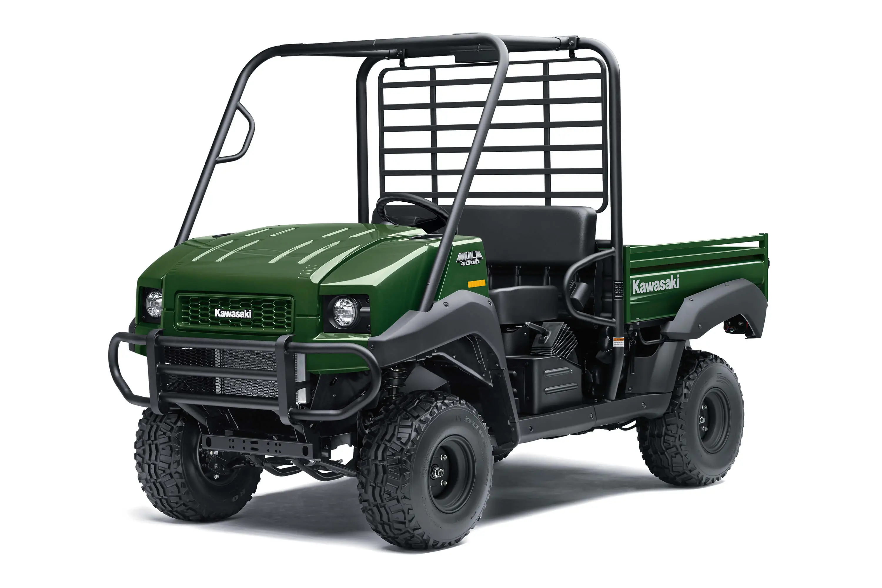 Three-quarter front angle of a green side x side staged in a white studio background.