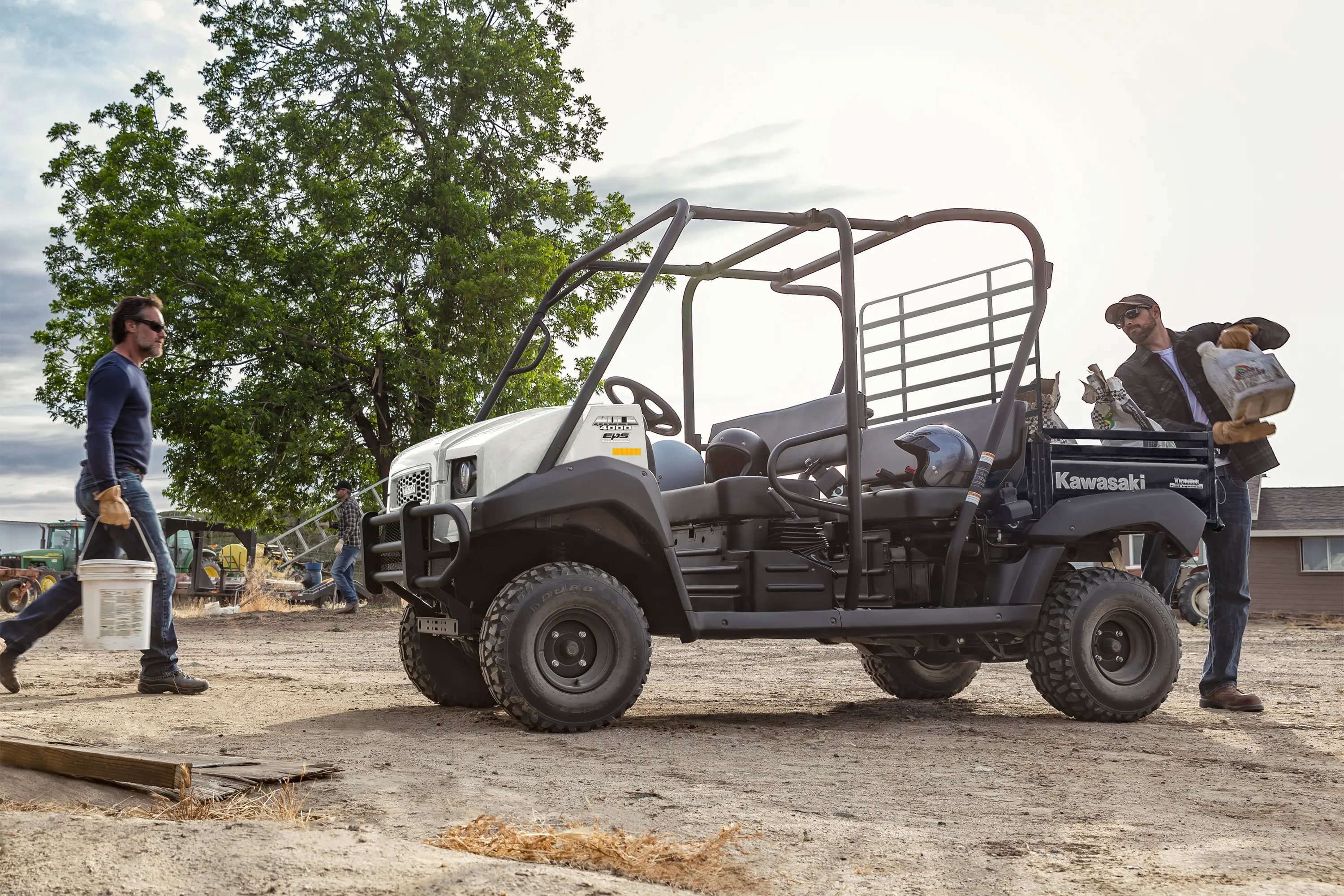 Side angle of a side x side parked off-road.
