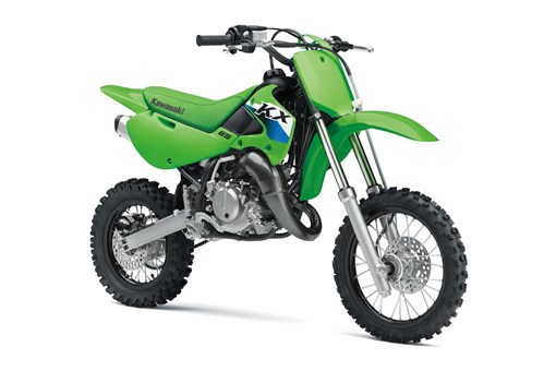Front three-quarter right view of a green youth dirt bike in a white studio background. opens in a new window