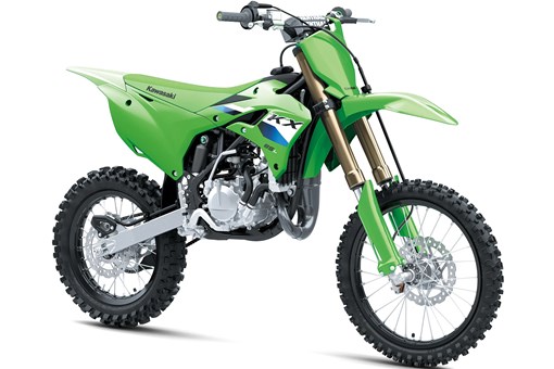 Front three-quarter right view of a green youth dirt bike in a white studio background. opens in a new window