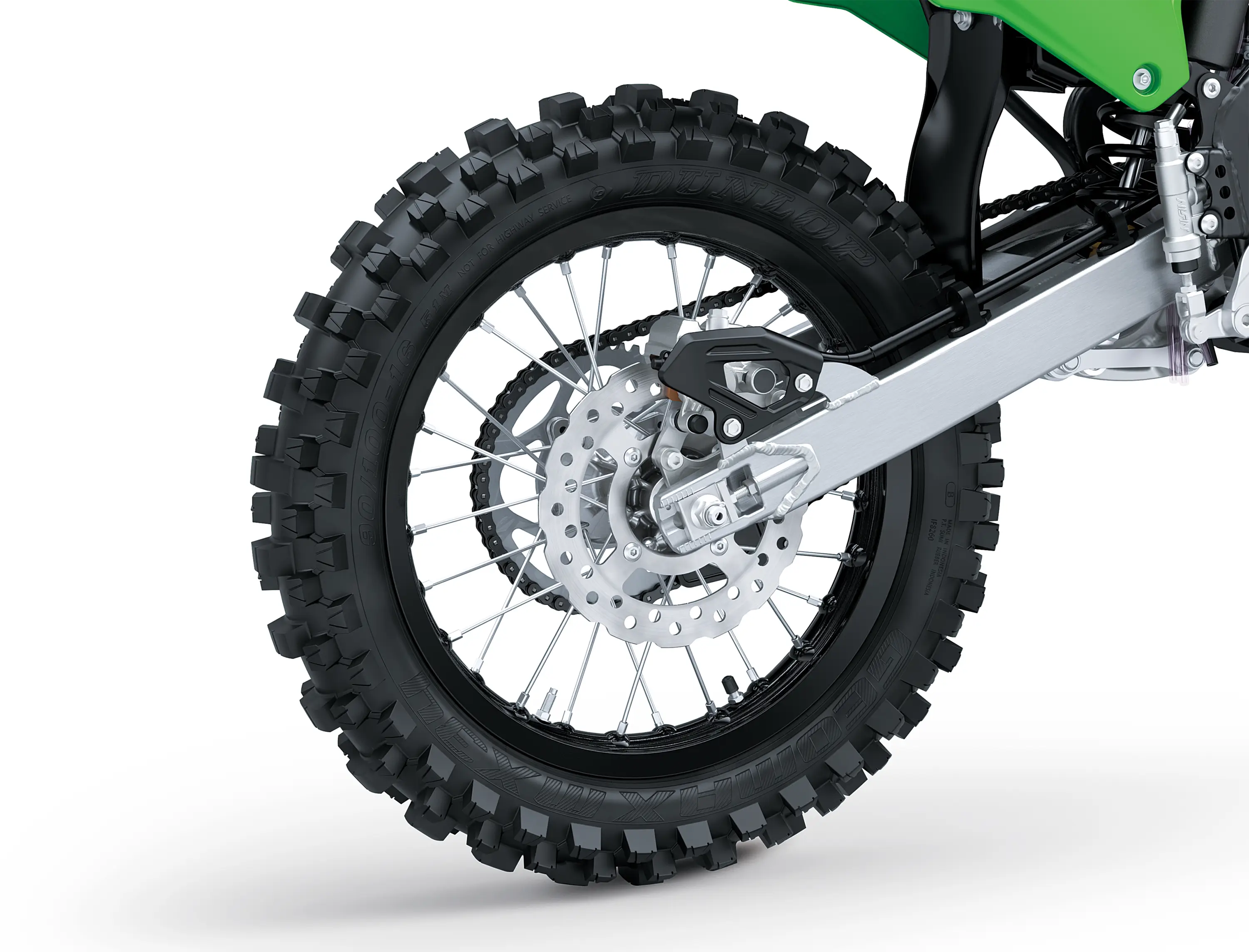 Rear wheel closeup in studio.