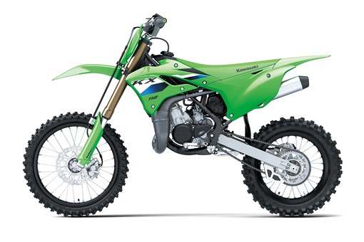 Left side view of a green youth dirt bike staged in a white studio background. opens in a new window