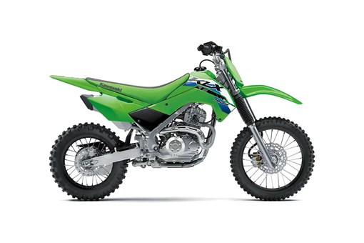 Right side view of a green youth dirt bike staged in a white studio background. opens in a new window