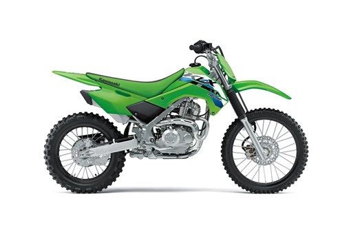 Right side view of a green youth dirt bike staged in a white studio background. opens in a new window