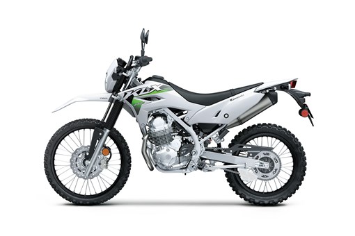 Side angle of a white motorcycle staged in a white studio background. opens in a new window