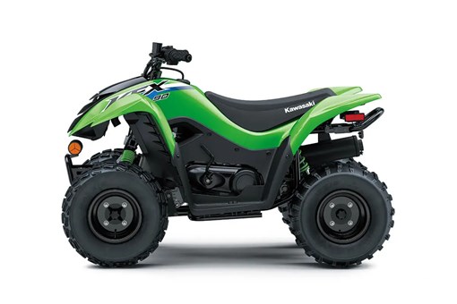 Left side view of a green youth ATV staged in a white studio background. opens in a new window