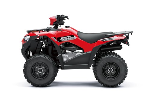 Left side view of a red utility ATV staged in a white studio background. opens in a new window