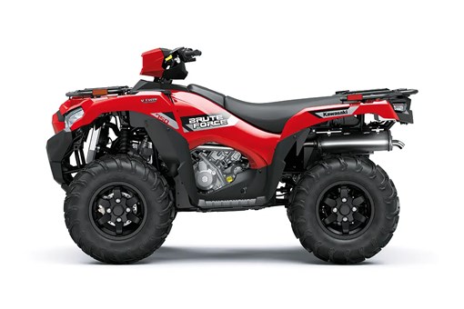 Left side view of a red utility ATV staged in a white studio background. opens in a new window