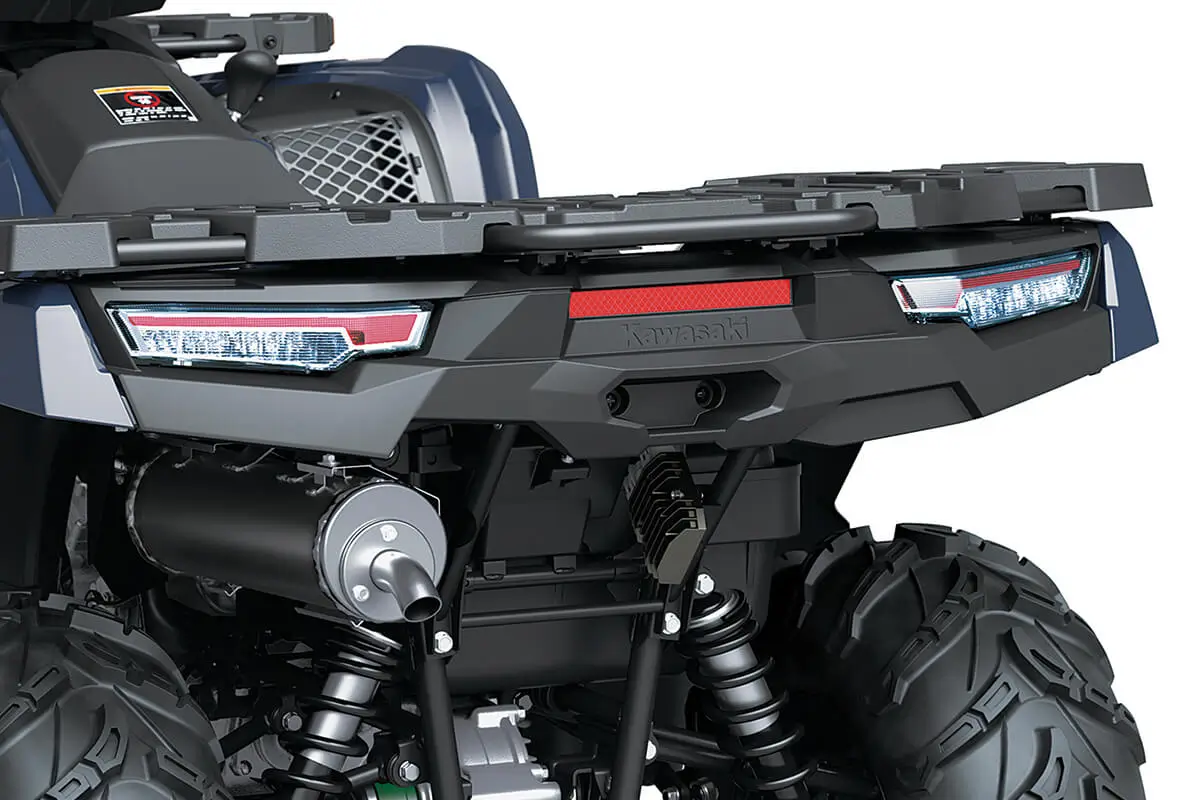 Rear view and tail lights of a utility ATV staged in a white studio background.
