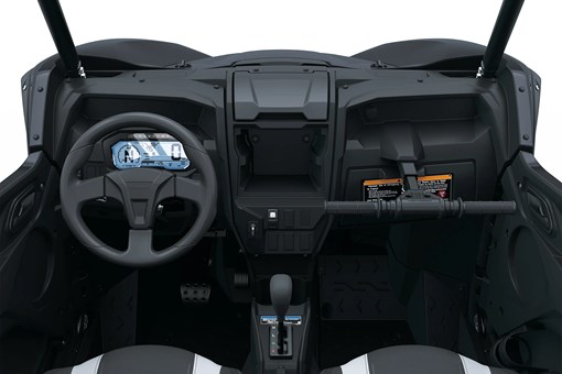 Rear passenger view inside a side x side staged in a white studio background. opens in a new window