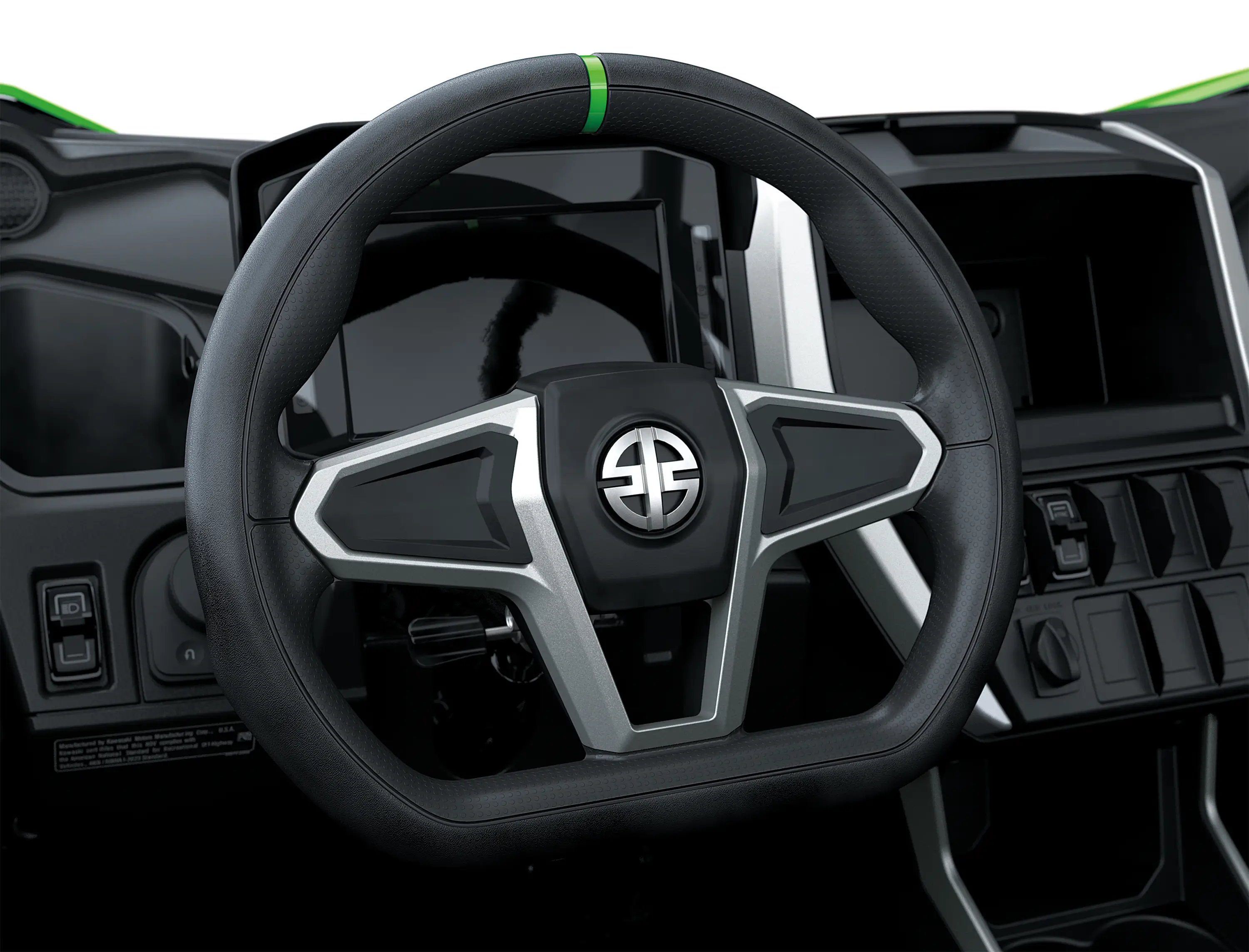 Steering wheel inside a side x side.