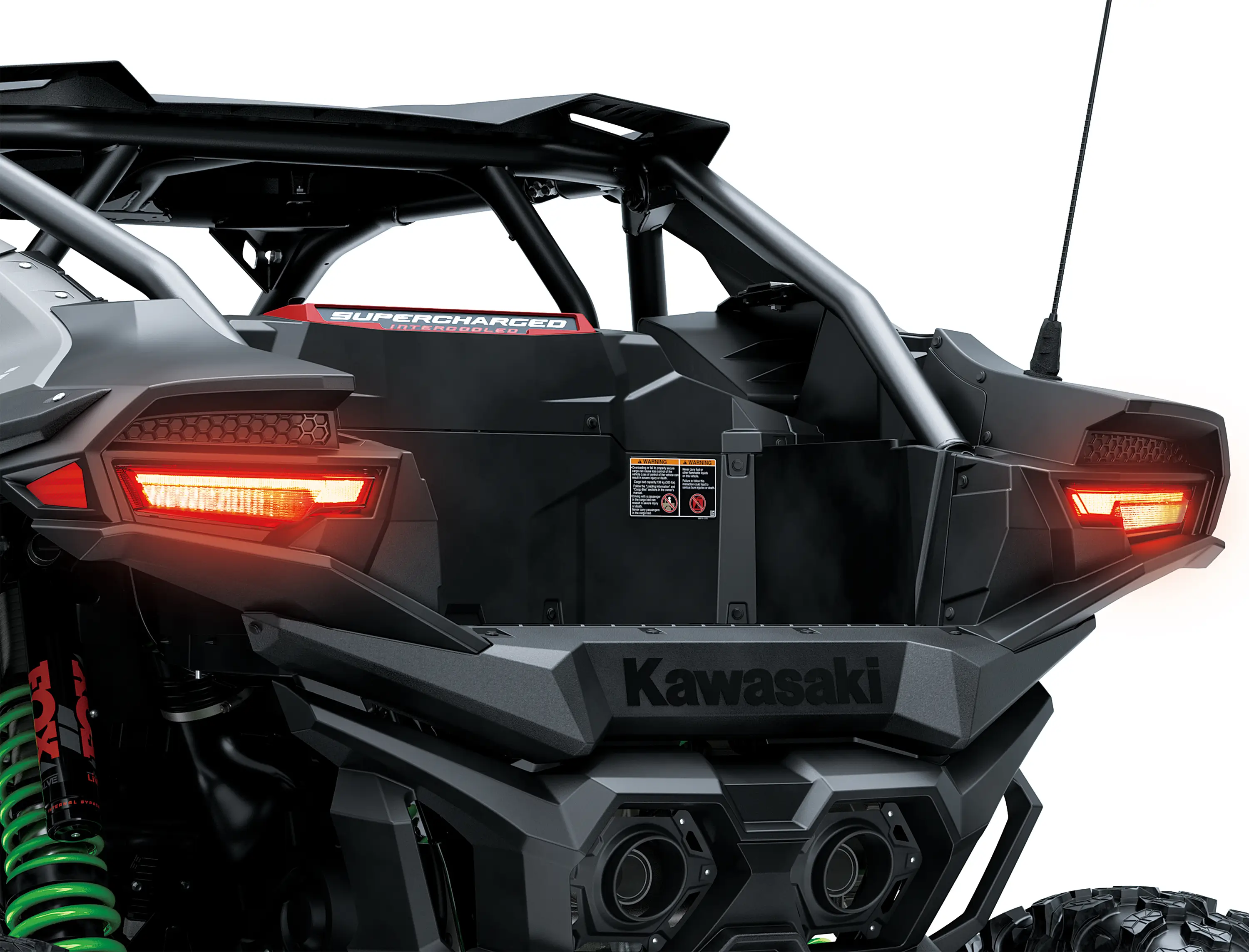 Rear taillights of a side x side.