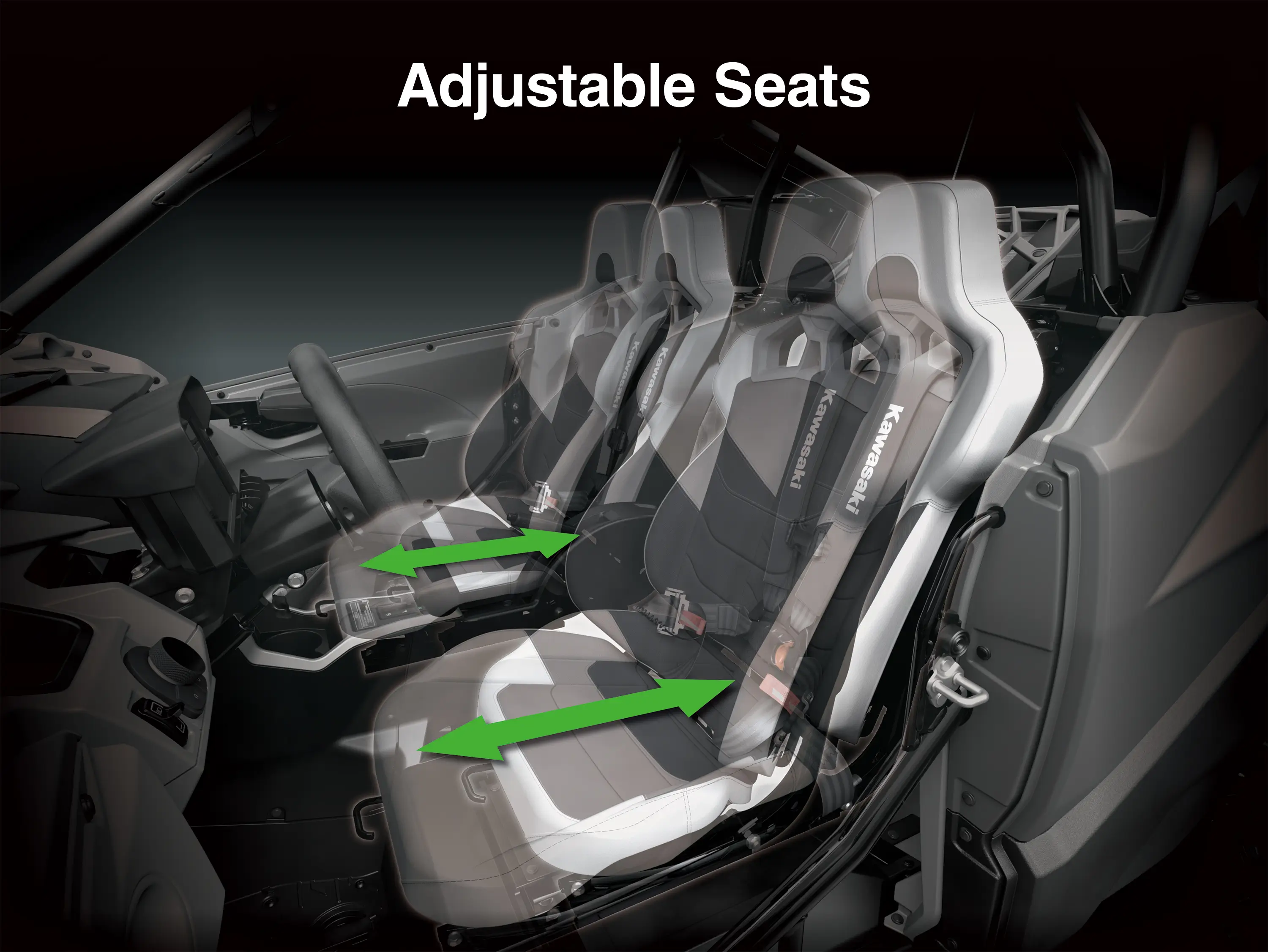 Graphic treatment of adjustable seats in a side x side.