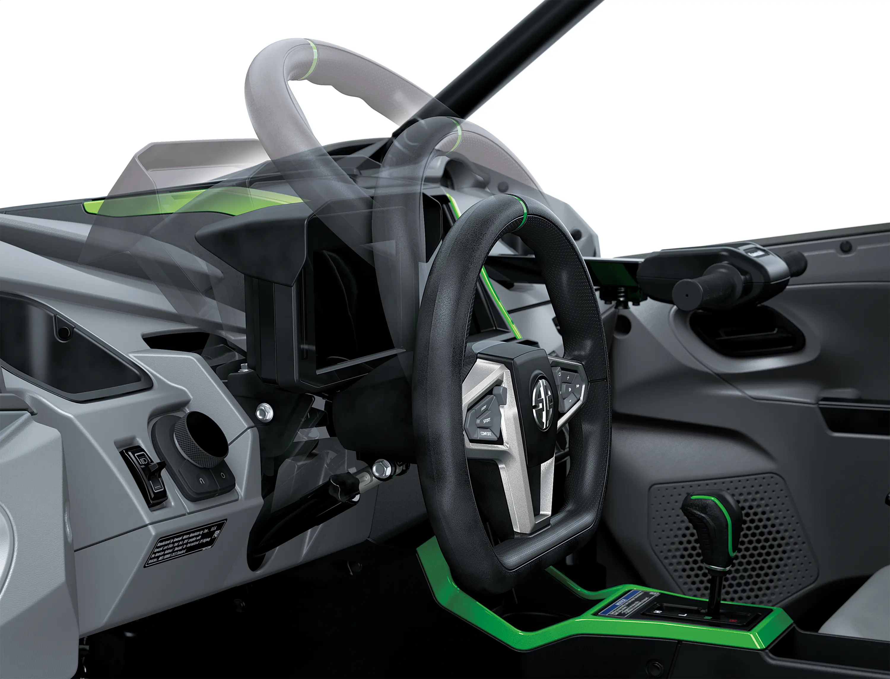 Tilting steering wheel inside a side x side.