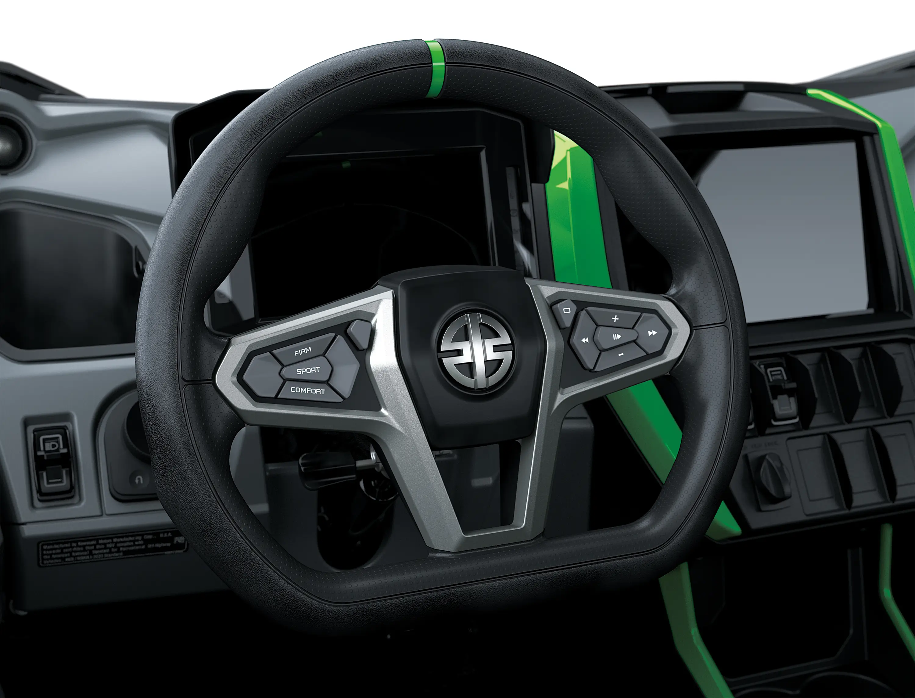 Steering wheel inside a side x side.
