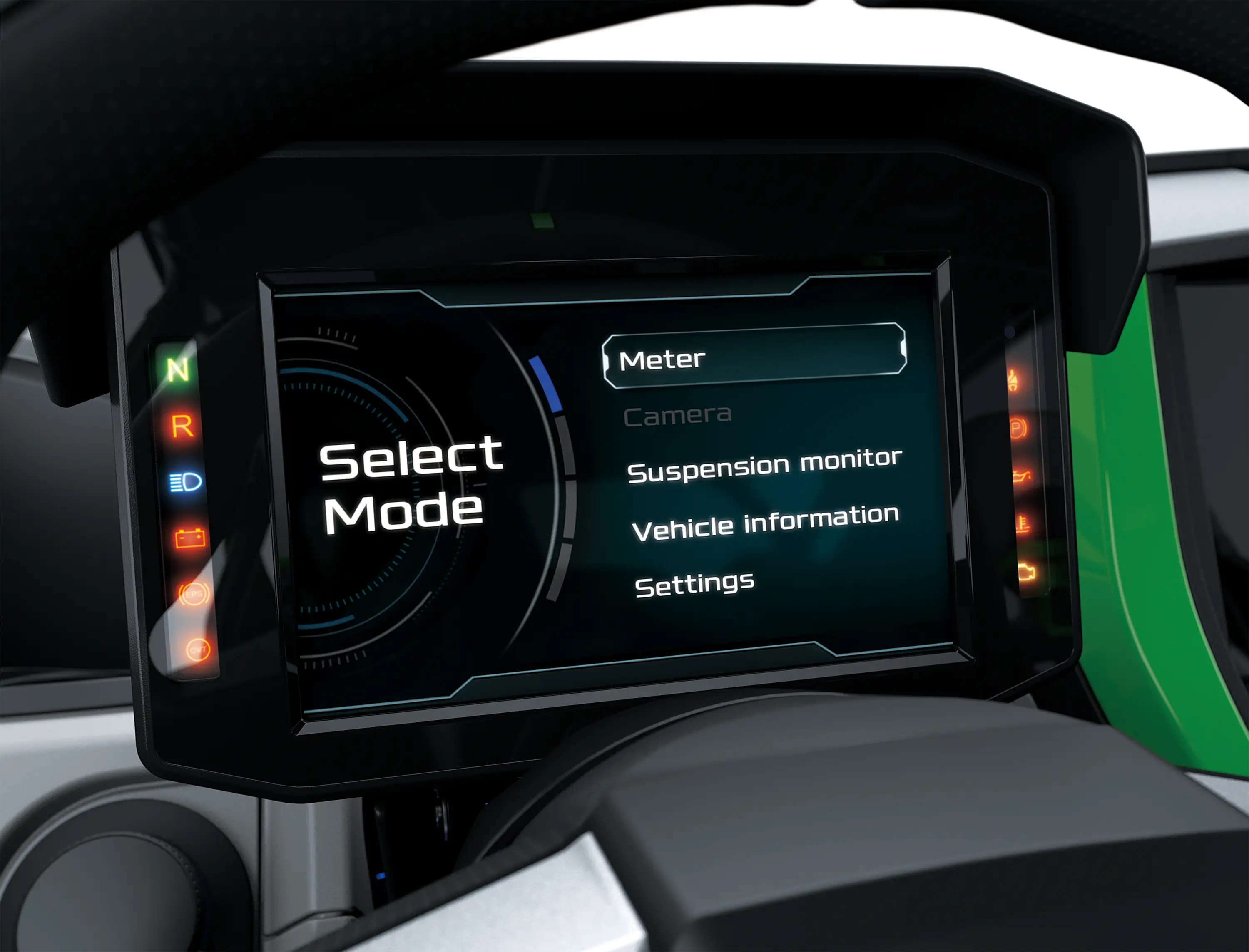 Infotainment screen of a side x side.