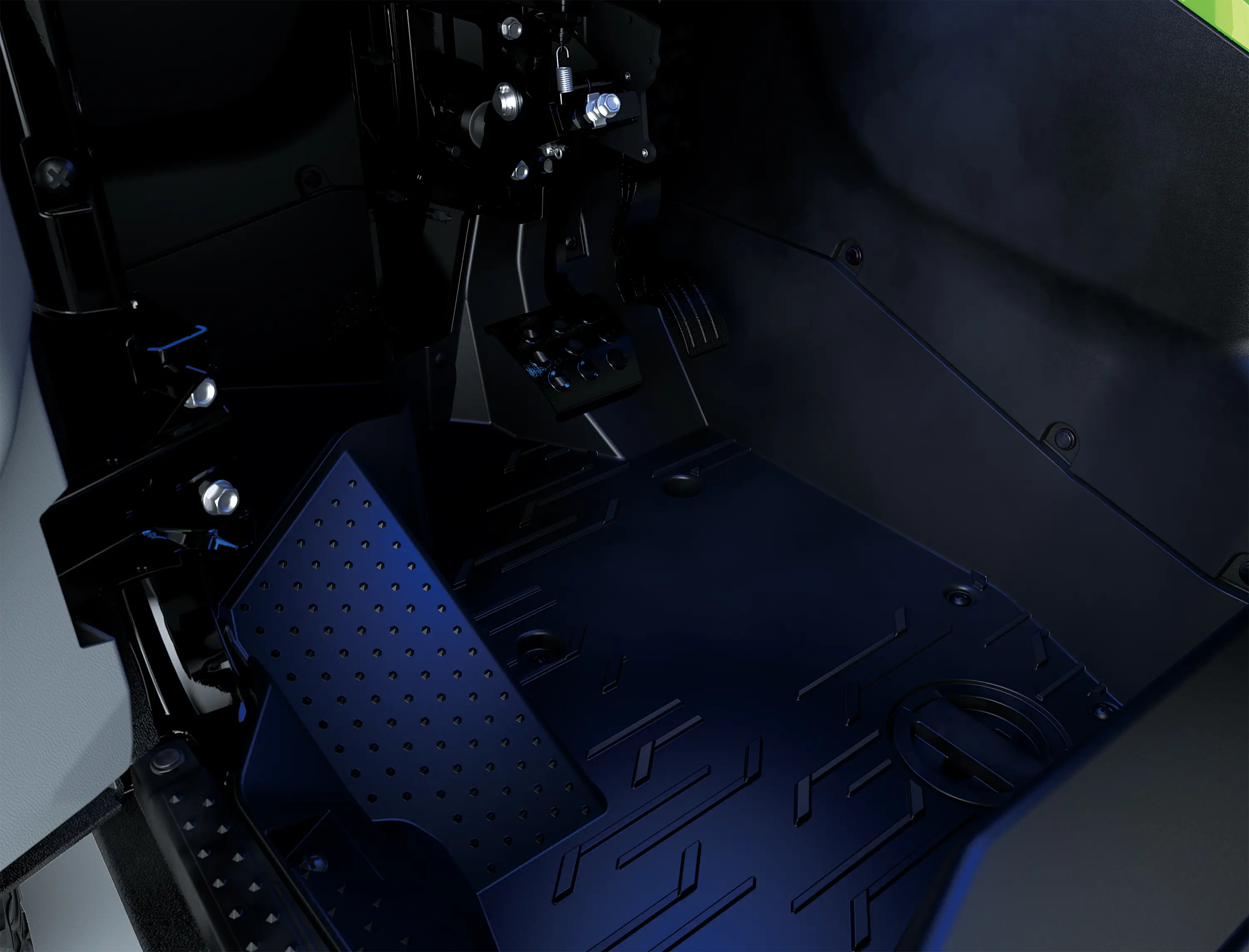 Interior footwell blue glow.