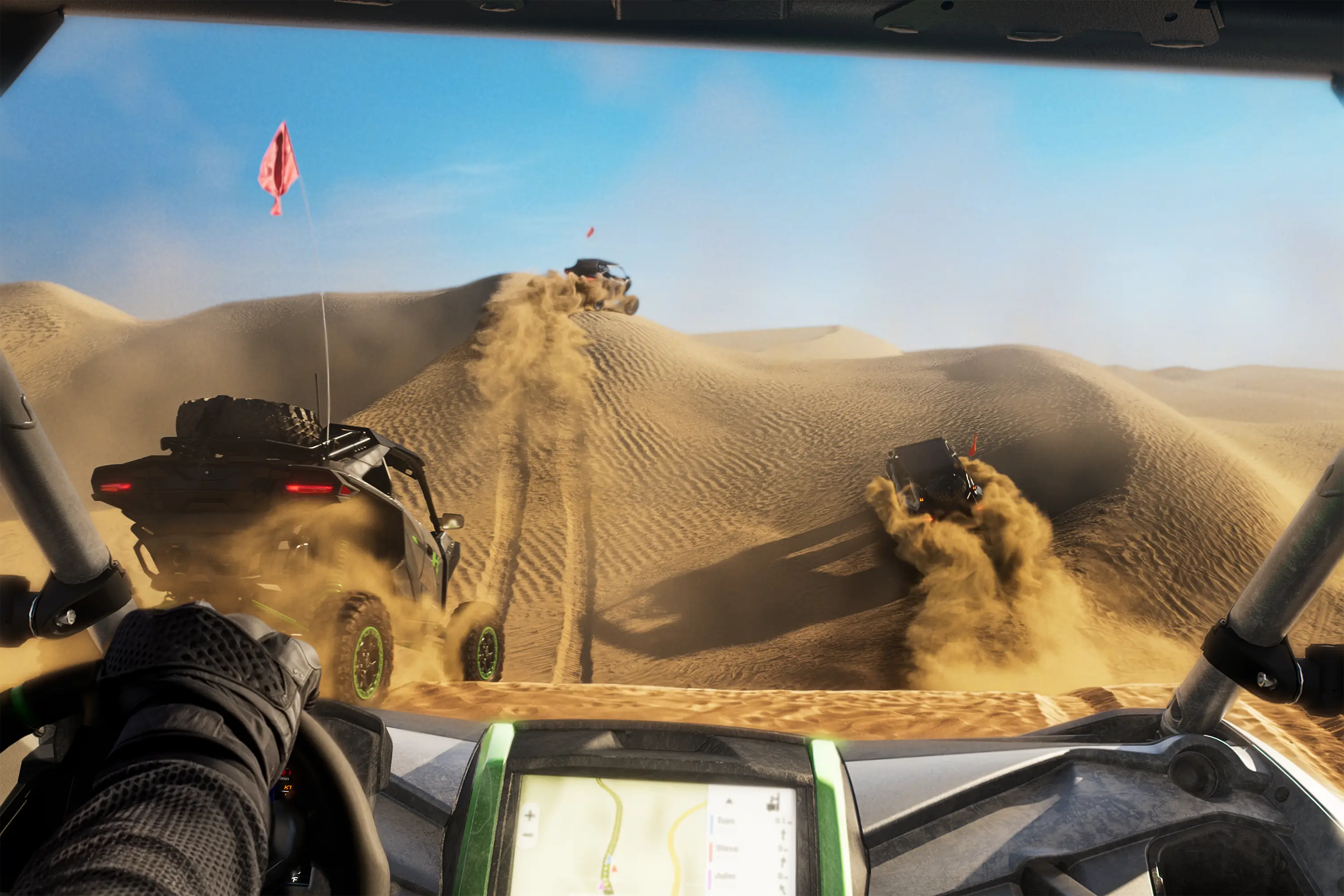Interior angle of side x side driving in the dunes.